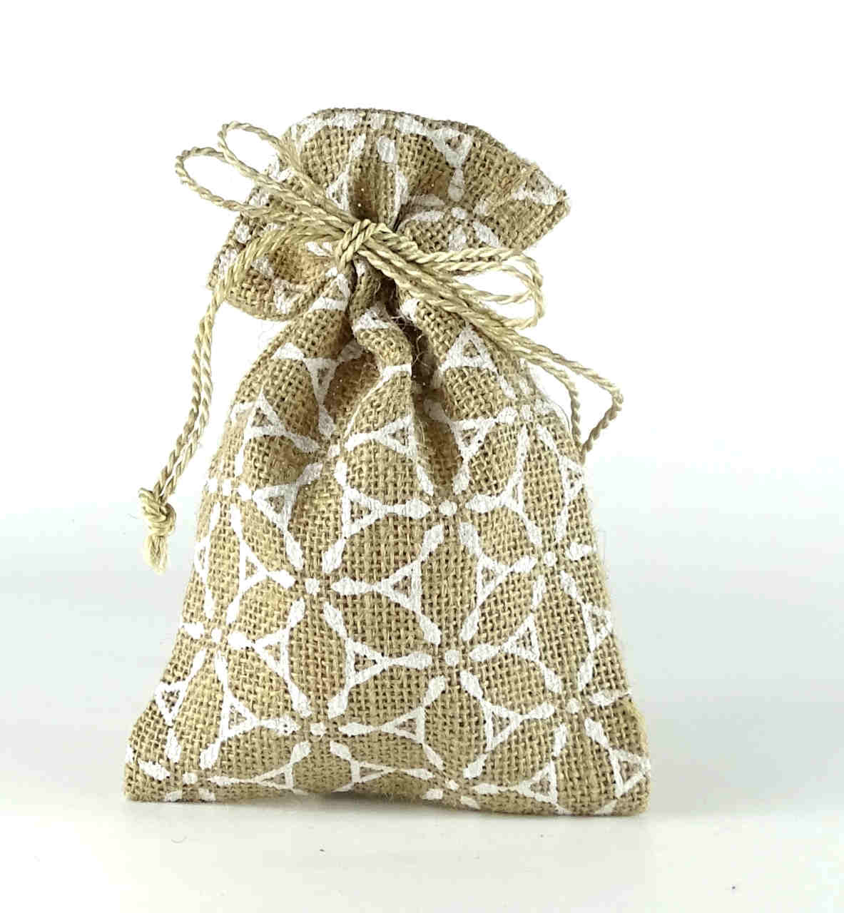 Geschenktäschchen aus Jute weiß bedruckt (12 x 18 cm) - fair trade aus Bangladesch