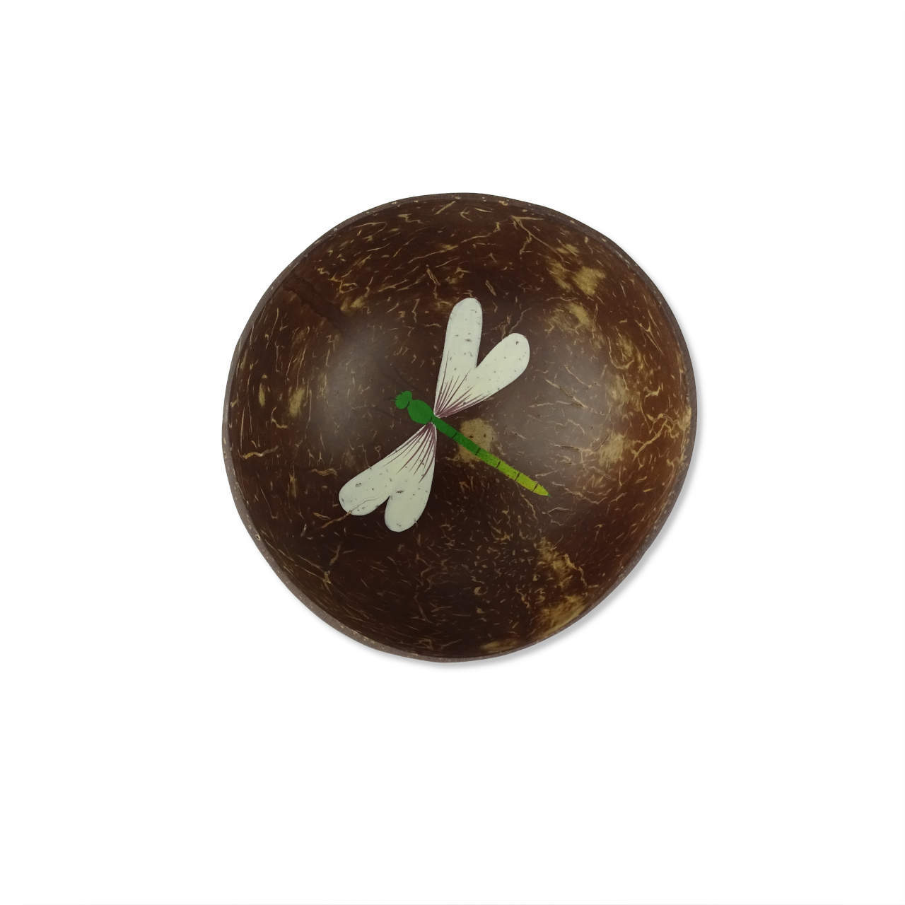 Tolle Kokosschale mit Libellenmuster, handgemalt, Durchmesser 13 cm - fair trade aus Vietnam