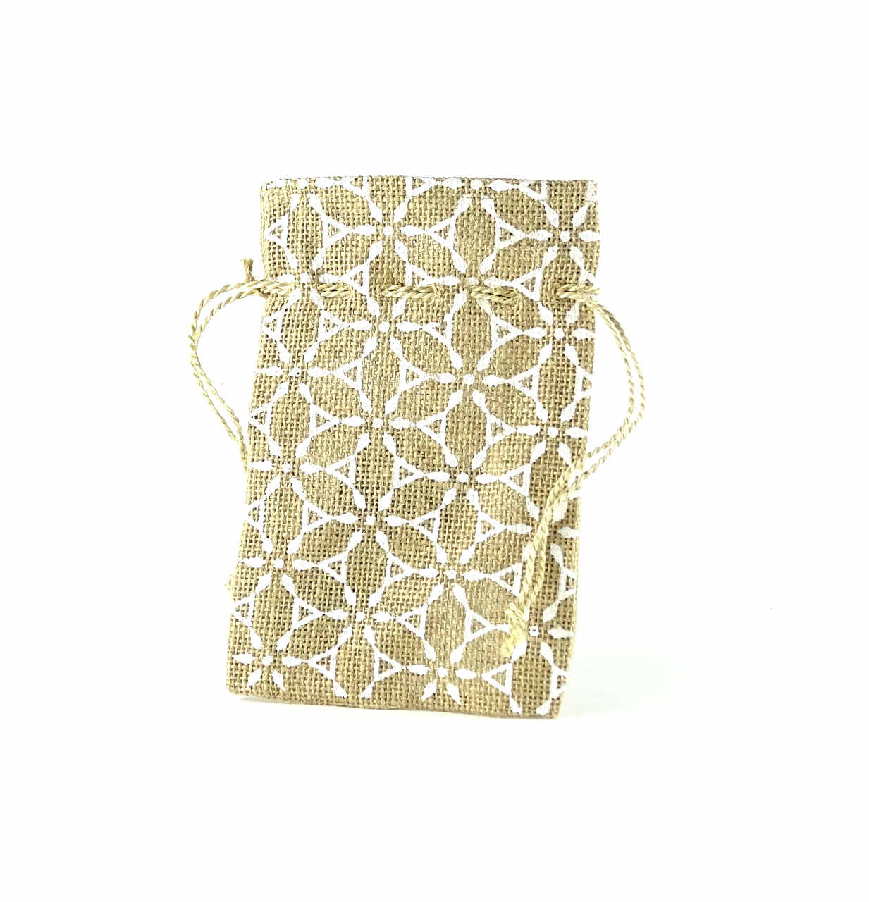 Geschenktäschchen aus Jute weiß bedruckt (12 x 18 cm) - fair trade aus Bangladesch