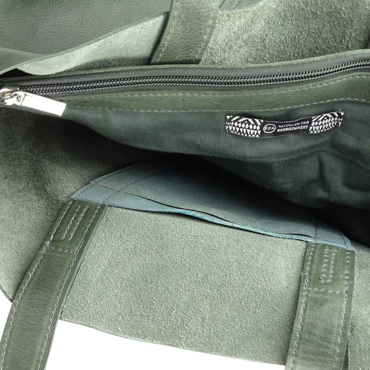 große Damenhandtasche für Büro und Shopping in modischem Graphit, feinstes Rindsleder - fair trade aus Indien