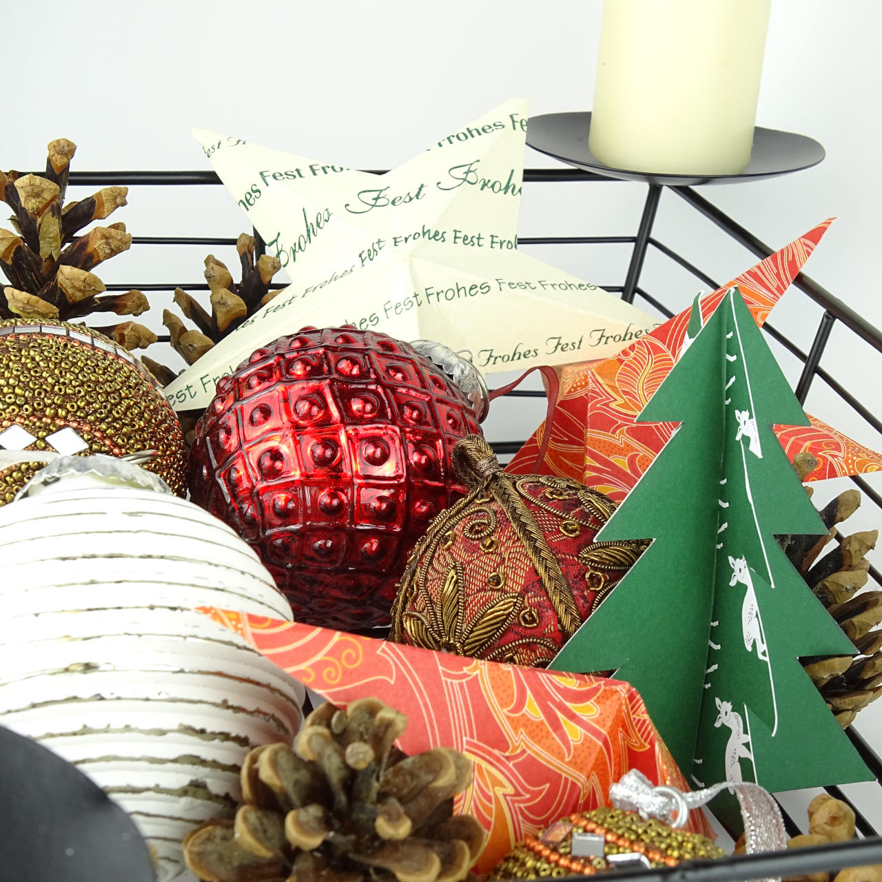 Rechteckiger Metallkorb für 4 Kerzen fair trade aus Indien