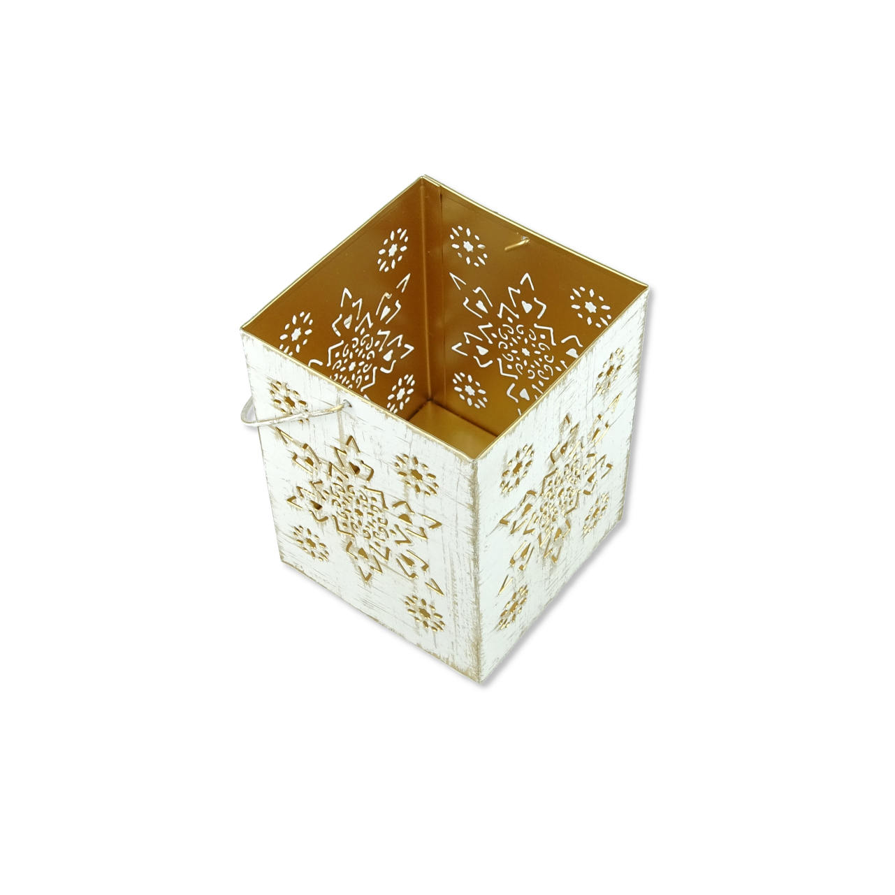 Verspielte Laterne in weiß und gold mit Sternmotiv - fair produziert in Indien