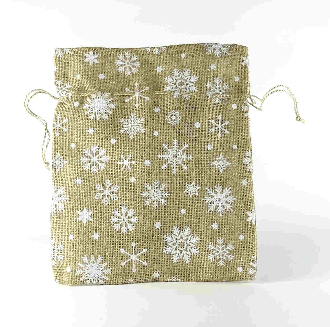 Geschenktasche aus Jute mit Schneeflockendruck (25 x 30 cm) - fair trade aus Bangladesch