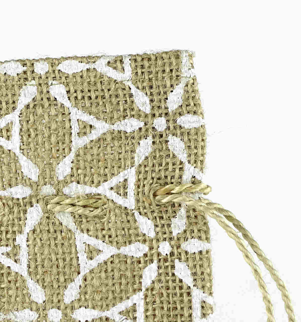 Geschenktäschchen aus Jute weiß bedruckt (12 x 18 cm) - fair trade aus Bangladesch